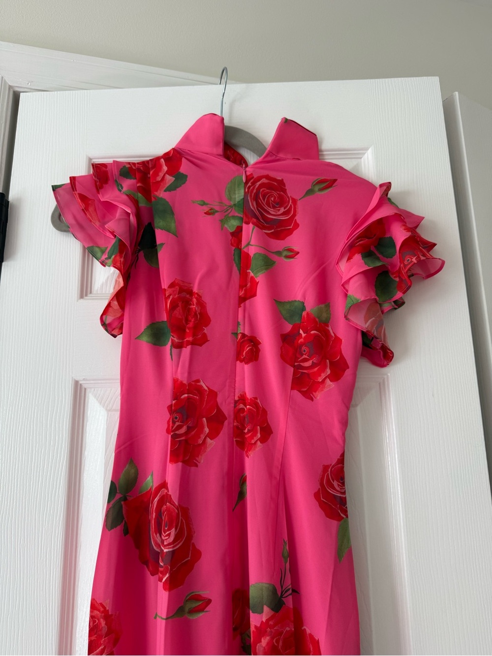 Sau Lee Sylvie Mandarin Collar Ruffle Sleeve Pink Floral Maxi Dress NEW with tag - Picture 5 of 11